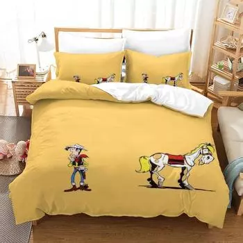 Новый комплект постельного белья Lucky Luke, односпальная кровать, двуспальная кровать размера «king-size», комплект постельного белья для взрослых и детей, комплект простыней с 3D-аниме EU Twin 135x200cm