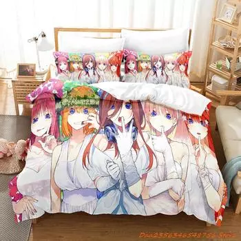 Новый комплект постельного белья Quintessential Quintuplets из трех предметов с рисунком из мультфильма «Аниме» для взрослых и детей, пододеяльник, наборы для спальни, cama de casa AU Single(140x210cm)