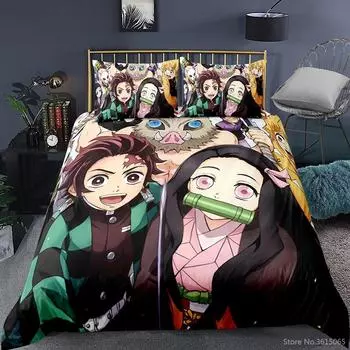 Новый комплект постельного белья с рисунком 3D Demon Slayer и наволочками Twin Full Queen King Постельное белье Постельное белье Домашний текстиль 135x200cm