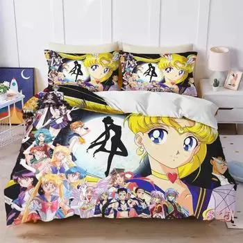 Новый комплект постельного белья Sailor Moon, комплект постельного белья в японском стиле с изображением аниме Sailor Moon, красивое детское одеяло с милым принтом для дома EU single(135x200cm)
