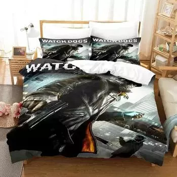 Новый комплект постельного белья Watch Dogs Cartoon Anime, комплект из трех предметов, для взрослых и детей, для спальни, пододеяльник, наборы 3D Game Watch Dogs, домашний текстиль EU Single 135x200cm