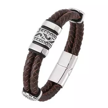 Новый коричневый браслет из натуральной кожи для мужчин Homme, двухслойные мужские браслеты, ювелирные изделия, подарки 165mm бежевый