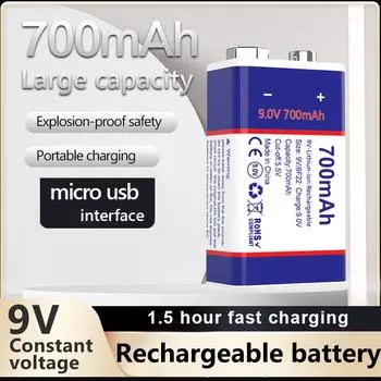 Новый Micro USB 9 В литий-ионный аккумулятор 6F22 9 В литий-ионный литиевый аккумулятор для модели радиоуправляемого вертолета микрофон игрушечный металлоискатель аккумулятор 1pc