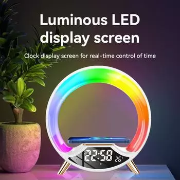 Новый многофункциональный ночник 3 в 1 с беспроводной зарядкой, Bluetooth-динамик, умный будильник, атмосферный светильник для спальни EU чёрный