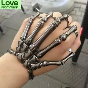 Новый модный уникальный браслет-скелет на Хэллоуин, панк-готический браслет с черепом на руке, эластичные браслеты для женщин и мужчин, ювелирные изделия для вечеринок, 1 шт. золотой