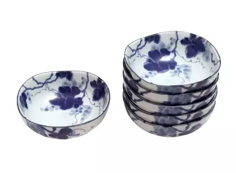 Новый набор из 6 мисок серии Kyoto Indigo Dye Grape Triangle 35 [Коммерческий набор] Обанзайя-сан