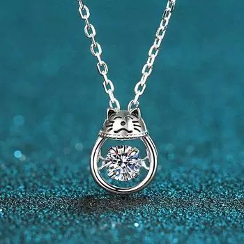 Новый настоящий муассанит Lucky Cat кулон ожерелье D цвет VVS1 бриллиант чистый S925 серебро ювелирные изделия для женщин 4.0mm 0.3ct D Color