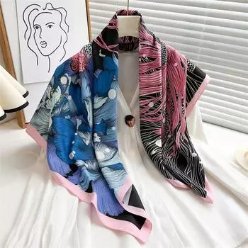 Новый платок 90X90 см, популярный принт, платок на голову, роскошный дизайн, квадратные шелковые шарфы, модный солнцезащитный крем, кашне, шаль, бандана, платок 90X90cm