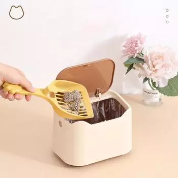 Новый полностью закрытый туалет для кошек - специальный мусорный бак для кошачьих экскрементов бежевый