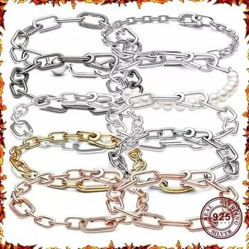 Новый популярный браслет S925 Silver ME Series, двухцветный браслет Love Chain Link, женский браслет с жемчугом и логотипом, подходит для очаровательных ювелирных изделий 19CM