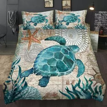 Новый прекрасный комплект постельного белья Bay Turtle Marine для взрослых/детей и девочек, простыня, черепаха, полный комплект постельного белья Queen EU single(135x200cm)