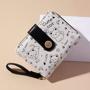Новый японский милый кошелек с кошкой для девочек, короткий студенческий кошелек на молнии, женский кошелек Zero розовый
