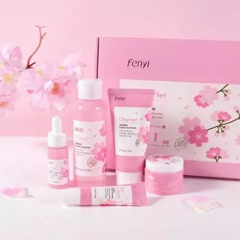 Новый японский набор для ухода за лицом Cherry Blossom, увлажняющий и увлажняющий набор из 5 предметов 5 harness