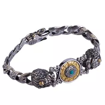 Новый серебряный браслет ручной работы Pixiu Jiugong Runner Bracelet ретро мужской и женский парный индивидуальный браслет подарок 20cm