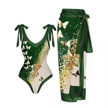 Новый сексуальный цельный купальник из двух частей, женский купальник с юбкой из шифона для отпуска S