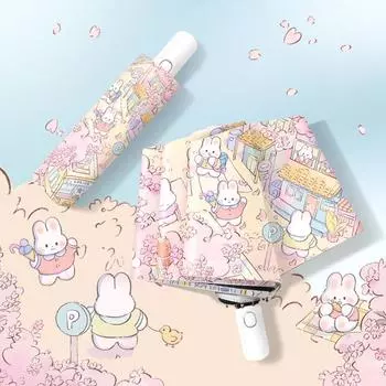 Новый солнечный зонт Sakura Town, зонт от солнца с принтом для девочек, анти-УФ, черный, клеевой, дождь и дождь, двойной солнцезащитный зонт