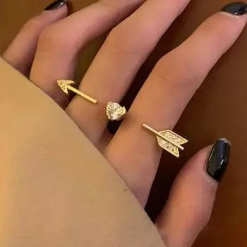 Новый стиль, кольца со стрелками в виде сердца Купидона для женщин, регулируемое кольцо на два пальца с цирконом, очаровательные ювелирные изделия, подарки для свадебной пары JZ1652G-ZY1