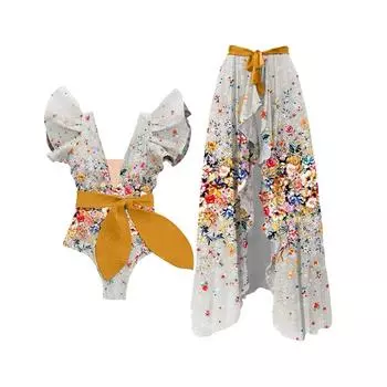 Новый женский цельный купальник с принтом банта, сетчатая юбка, купальник S