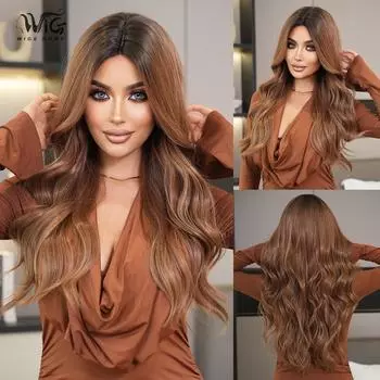 28-дюймовый кудрявый парик Barn Red Ombre - термостойкий синтетический парик с кружевом и свободными волнами на теле, естественный вид 70cm 28Inch бистр коричневый