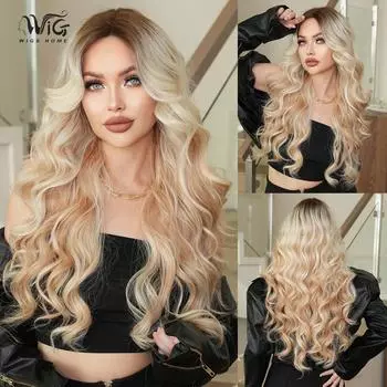 28-дюймовый парик с кружевной фронтальной частью Balayage - японский термостойкий кудрявый парик из канекалона, связанный вручную, с возможностью выбора нескольких тонов 70cm 28Inch какао коричневый