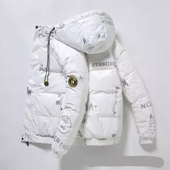 Новый зимний пуховик с принтом, мужское теплое пальто M чёрный