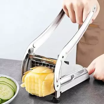 Нож для нарезки картофеля фри, многофункциональный измельчитель овощей и фруктов с 2 лезвиями из нержавеющей стали для картофеля фри, чипсов, картофелерезки серебряный