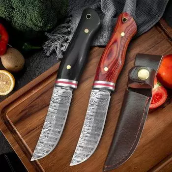 Нож для обвалки мяса с узором из дамасской стали, кухонный нож, тесак из нержавеющей стали, инструменты для резки мяса, рыбалки и барбекю красный