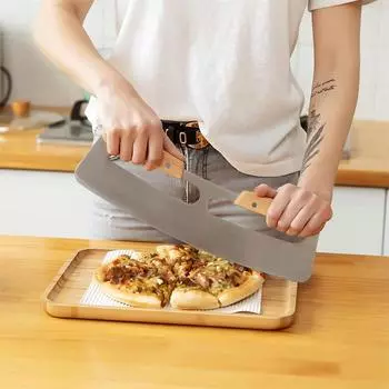 Нож для пиццы Rocker Blade из нержавеющей стали, острый большой нож, кухонный инструмент для выпечки, тесторезка, колесо с деревянной ручкой