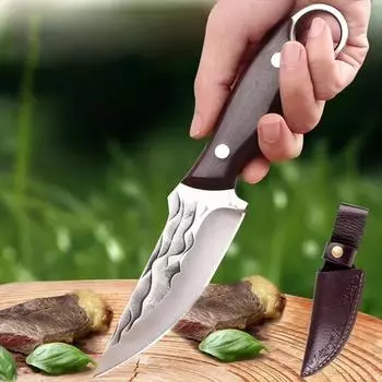 Нож для разделки мяса, нарезки мяса, фруктов, овощей, портативный нож, поварской топор, кухонный нож с деревянной ручкой, ручной кузнечный топор