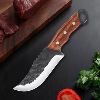 Нож для разделки мяса, тесак для мяса, овощей, рыбы, поварской нож с деревянной ручкой, кованым лезвием, кухонный нож из нержавеющей стали