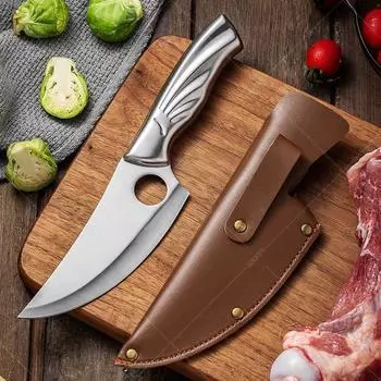 Нож для убоя из нержавеющей стали, бытовой топор для мяса, удобная нескользящая ручка, полностью серебристый, высококачественный кухонный нож