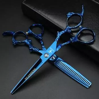 Ножницы для стрижки и филировки волос из японской стали 440C с ручкой Blue Dragon длиной 6 дюймов