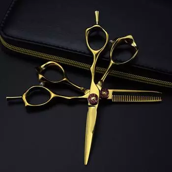 Ножницы из стали 5 дюймов, золотые ножницы для волос, филировочные инструменты для парикмахеров, ножницы для стрижки, парикмахерские ножницы