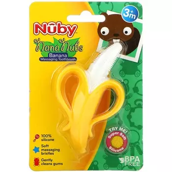 Nuby, Nananoops, массажная зубная щетка в форме банана, для детей от 3 месяцев, 1 щетка