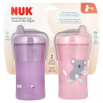 NUK, поильники с твердым носиком, для детей от 9 месяцев, розовые и фиолетовые, 2 шт., 100 мл (10 унций) каждый