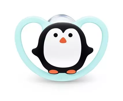 NUK Space Penguin Pacifier for Babies Plastic with Disinfectant OCNK40735387 6-18 Months, Rash-Resistant Case,