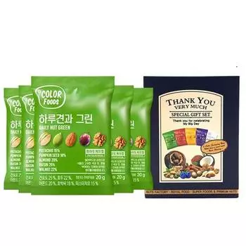 Nut Factory Haru Nut Green 20g x 5p + gift packaging box, 100g, 1 set, Korean nuts