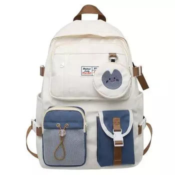 Nylon Backpack Student Girl School Bag With Laptop Pocket For Casual Wear Daily