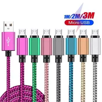 Нейлоновый плетеный кабель Micro USB для синхронизации данных 2A, быстрая зарядка 1M, 2M, 3M, зарядный кабель для Samsung, Huawei, HTC, Android, телефонов, USB Micro 1m зелёный