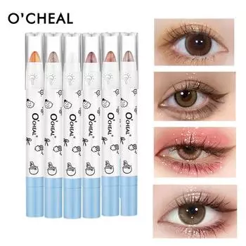 O CHEAL Dual Eyeshadow Stick Перламутровый всплеск блесток Тонкий блестящий карандаш для контура глаз Силуэт Хайлайтер 01