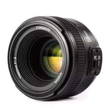 Объектив с одной фокусировкой YONGNUO Nikon YN50 мм, полноразмерный, совместимый с байонетом Nikon F. Стандартные объективы D5, D4, D810, D800, D750, D300, D7. Совместим с серией F1.8N, чёрный