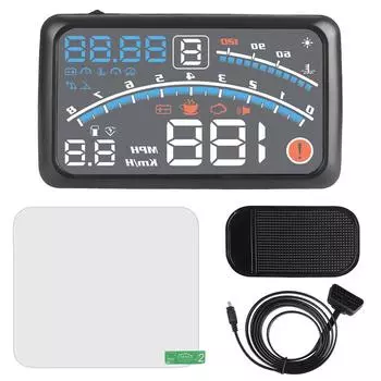 OBD Speed Projector Security Alarm Multifunctional Car Accessories New 4E Upgraded HUD Water temp 5.5 HD Car Head Up Display Digital Display чёрный