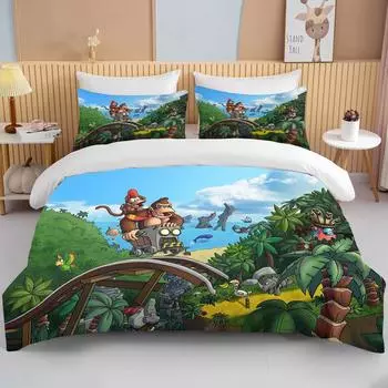 Обезьяна мультфильм Donkey Kong пододеяльник комплект King Queen Double Full Twin Single Size комплект постельного белья детский комплект постельного белья EU single(135x200cm)