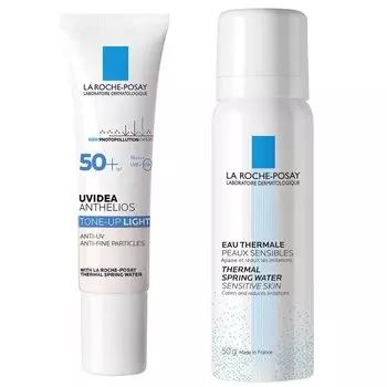 Образец лосьона La Up Base Mist UV Idea XL Protection Tone Up Kit для чувствительной кожи Увлажняющий макияж Солнцезащитный набор из 2 предметов Ассорти Roche-Posay