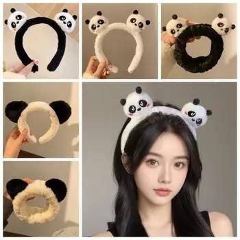 Обруч для волос Kawaii Panda, головной убор с мультяшным макияжем, изысканная плюшевая повязка на голову для женщин