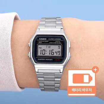 Общие металлические часы Casio A158WA-1 в винтажном стиле + ваучер на замену аккумулятора