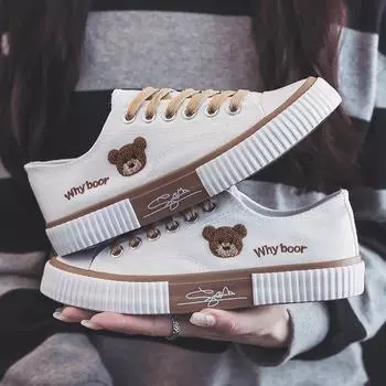 Обувь Bear Canvas для студентов, дышащая, универсальная, повседневная, для занятий сноубордом, спортивная обувь большого размера Tide 35 белый