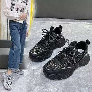 Обувь Daddy Shoes на платформе, женская, новая весенняя, женская, черная, спортивная обувь, женская 35
