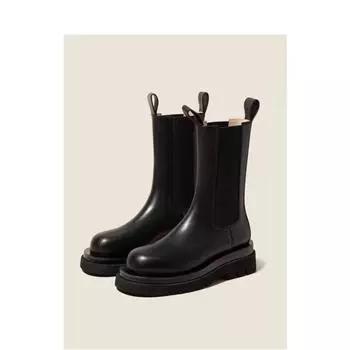Обувь для женщин Chelsea Footwear Platform Half High Womens Boots Mid Calf Elastic Biker Waterproof 2024 New Stylish Offer 35 чёрный