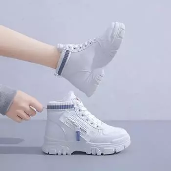Обувь для женщин в стиле панк, белые женские зимние ботинки на платформе, армейские, высокие, байкерские, элегантные, со средним каблуком, массивные, новые, рок-модные 35